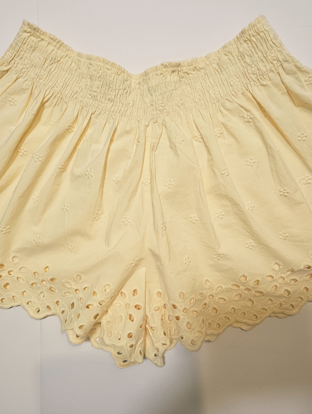 Zara Boho Eyelet Embroidered Smocked Waist Shorts Skort M
